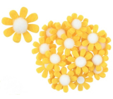 Filzblumen mit gelbem Dekorationsaufkleber 3,5 cm in einer Schachtel mit 18 Stück