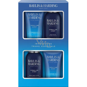 Baylis & Harding Men´s Citrus Lime & Mint Reinigungsgel für Gesicht 100 ml + Reinigungsgel für Körper und Haare 100 ml + Aftershave 50 ml + Duschgel 50 ml, Kosmetikset für Männer