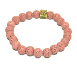 Lávový kámen růžový náramek elastický z přírodního kamene, kulička 8 mm / 16 - 17 cm