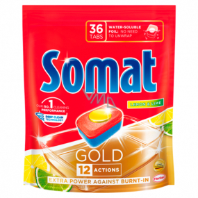 Somat Gold 12 Action Lemon & Limea Geschirrspülertabletten helfen dabei, selbst hartnäckigen Schmutz zu entfernen, ohne 36 Tabletten vorzuwaschen