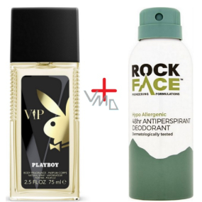 Playboy VIP parfémovaný deodorant sklo pro muže 75 ml + RockFace Protection 48h antiperspirant deodorant sprej pro muže 150 ml, duopack