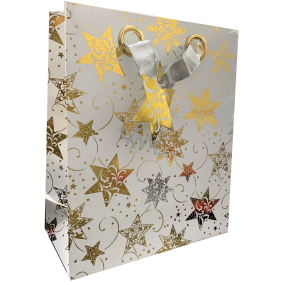 EP Line Dárková papírová taška 19 x 23 x 9 cm Bílá se zlatými hvězdičkami