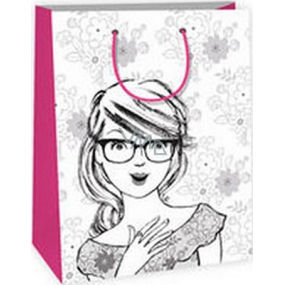 Ditipo Geschenk Papiertüte zum Malen 22 x 10 x 29 cm weißes Mädchen mit Brille Kreativ 40