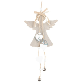 Anděl dřevěný šedý na zavěšení s rolničkou 11 x 25 cm