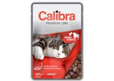 Calibra Premium Hühnchen und Rindfleisch in Sauce Alleinfuttermittel für erwachsene Katzen Tasche 100 g