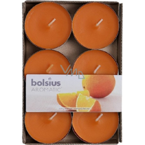 Bolsius Aromatic Maxi Juicy Orange - Teelichter mit Orangenduft 6 Stück, Brenndauer 8 Stunden