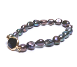 Perla černá s ozdobou náramek elastický z přírodního kamene 7 - 8 mm / 16 - 17 cm