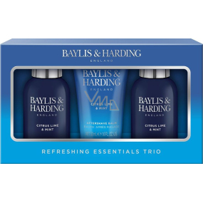 Baylis & Harding Men´s Citrus Lime & Mint Reinigungsgel für Körper und Haar 100 ml + Reinigungsgel für Haut 100 ml + Aftershave 50 ml, Kosmetikset für Männer