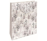 Nekupto Geschenkpapier Tasche 32,5 x 26 x 13 cm Weihnachtsbäume silber