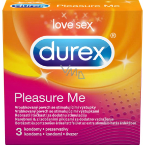 Durex Pleasure Me Kondom mit Vertiefungen und Vorsprüngen zur Stimulation beider Partner Nennweite: 56 mm 3 Stück