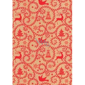 Ditipo Geschenkpapier 70 x 200 cm Weihnachten KRAFT rote Ornamentglocken