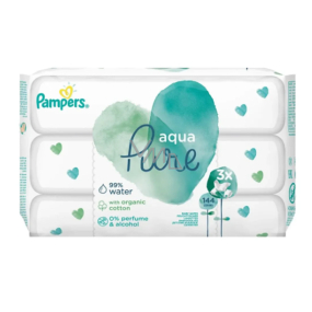 Pampers Pure Aqua Feuchttücher aus Bio-Baumwolle, ohne Alkohol und Parfüm für Kinder 3 x 48 Stück