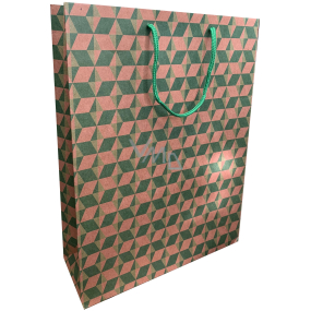 Nekupto Dárková kraftová taška 37 x 28 x 10 cm Zelené tvary