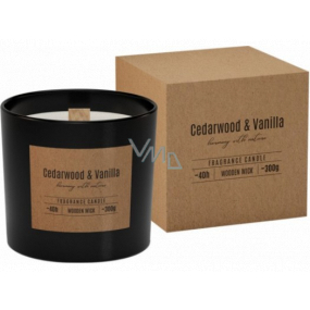 Bispol Cedarwood & Vanilla - Duftkerze aus Zedernholz und Vanille mit Dochtglas aus Holz 300 g