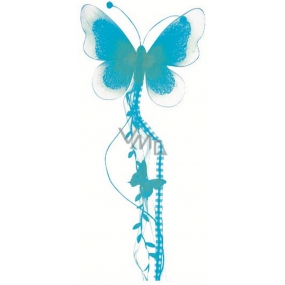 Schmetterling mit Nylonflügeln und Federn blau 73 x 17 cm