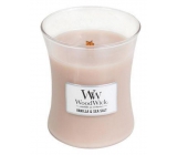WoodWick Vanille & Meersalz - Duftkerze mit Vanille und Meersalz mit Holzdocht und Deckelglas klein 85 g