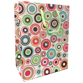 EP Line Dárková papírová taška 17 x 22,5 x 9 cm Bílá s barevnými kroužky