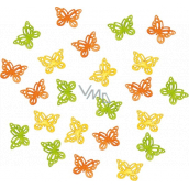 Motýli dřevění oranžovo-žluto-zelení 2 cm 24 kusů