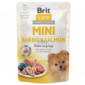 Brit Care Mini Kaninchen & Lachs Filets In Soße komplettes Super Premium Futter für erwachsene Hunde Mini Rassen Tasche 85 g