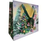 Nekupto Dárková papírová taška luxusní 23 x 23 cm Vánoční sněhulák se stromečkem