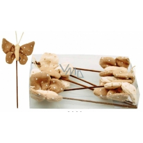 Schmetterlinge aus beige-braunem Stoff in einer Schachtel mit 6 Stück, 12 cm + Spieße