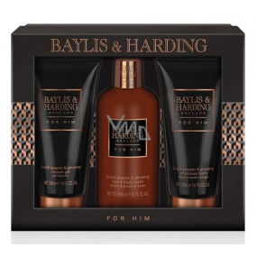 Baylis & Harding Men Flüssigseife aus schwarzem Pfeffer und Ginseng für Körper und Haar 300 ml + Aftershave-Balsam 200 ml + Duschgel 200 ml, Kosmetikset für Männer