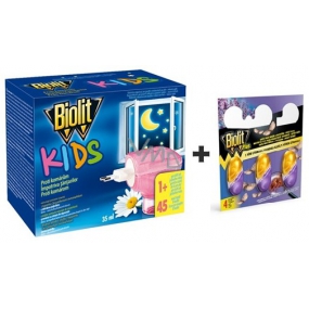 Biolit Kids Electric Vaporizer und Flüssigkeitsnachfüllung 45 Nächte gegen Mücken 35 ml + Biolit Plus M Gel mit Lavendeldufthaken gegen Motten und Milben 3 Stück