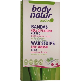 Body Natur Sensitive Aloe Vera und Arganöl Epilierwachsstreifen für den ganzen Körper 16 Stück + Epilationstücher 2 Stück
