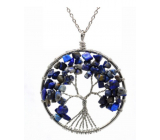 Lapis lazuli Strom života z přírodního kamene přívěsek s řetízkem, léčivý, délka řetízku: 45 + 5 cm