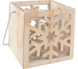 Holzkerzenständer mit geschnitzter Schneeflocke 10 cm