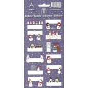 Bogen Weihnachtsetiketten Aufkleber Schneemänner dunkelblauer Bogen von 12 Etiketten