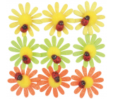 Selbstklebende Blüten mit Glitzer und Marienkäfer 4 cm 9 Stück