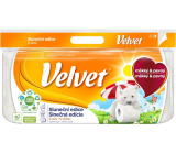 Velvet Sluneční edice jemný bílý toaletní papír s květinovým potiskem a s vůní 3 vrstvý 8 kusů