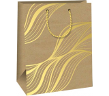 Ditipo Dárková papírová taška 26,4 x 32,7 x 13,6 cm Kraft - přírodní, zlaté čáry
