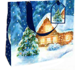 Nekupto Dárková papírová taška luxusní 18 x 16 cm Vánoční zasněžený domeček