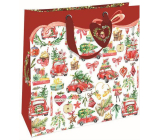 Nekupto Dárková papírová taška luxusní 33 x 33 cm Vánoční autíčko s dárky