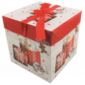 Faltschachtel mit Weihnachtsband mit Geschenken und Lebkuchen 21,5 x 21,5 x 21,5 cm