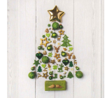 Nekupto Weihnachtsgeschenkkarten Weihnachtsbaum mit goldenen und grünen Ornamenten 6,5 x 6,5 cm 6 Stück