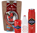Old Spice Captain 2v1 sprchový gel a šampon 250 ml + antiperspirant deodorant stick 50 ml + voda po holení 100 ml + dřevěný soudek, kosmetická sada pro muže
