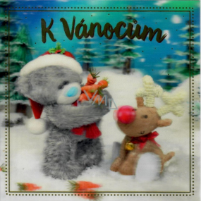 Ich zu Ihnen Umschlag Grußkarte 3D Weihnachtskarte, Teddybär mit Rentier 15,5 x 15,5 cm