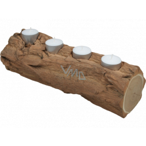 Svícen dřevěný podélný na čtyři čajové svíčky cca 30 x 10 cm s kůrou