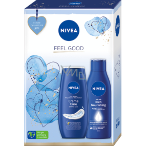 Nivea Feel Good Rich Nourishing výživné tělové mléko 250 ml + Creme Care krémový sprchový gel 250 ml, kosmetická sada pro ženy