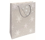 Nekupto Dárková papírová taška 14 x 11 x 6,5 cm Vánoční vločky šedé