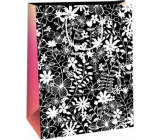 Ditipo Dárková papírová taška 22 x 10 x 29 cm Kreativ černá - bílé květy