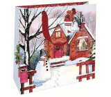 Nekupto Dárková papírová taška luxusní 23 x 23 cm Vánoční domeček a sněhulák