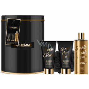 Grace Cole GC Homme Reinigungsgel 250 ml + Shampoo 150 ml + Reinigungsgel für Gesicht 150 ml + Waschschwamm + Blechdose, Kosmetikset für Männer