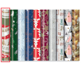 Zöwie Dárkový balicí papír 70 x 200 cm Vánoční šedočervenozelený - dřevěné stromky, srdce, hvězdičky