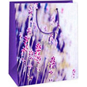 Ditipo Geschenk Papiertüte 26,4 x 13,7 x 32,4 cm violettweiß mit Blumen AB