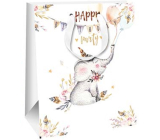 Ditipo Papier Geschenktüte 26,4 x 32,7 x 13,6 cm Glitter Happy Birthday mit Elefant