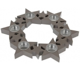 Kerzenhalter Sterne im Kreis, Holz, grau 310 mm für 6 Stück Teekerzen